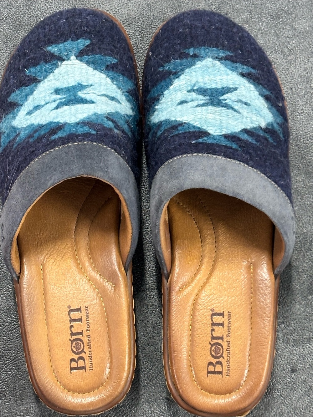 Born Navy and Light Blue Wool Slip-On Clogs